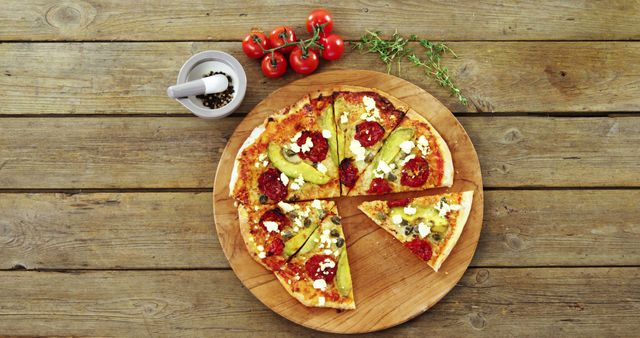 Delicious Pizza with Assorted Toppings on Rustic Wooden Table - Download Free Stock Images Pikwizard.com
