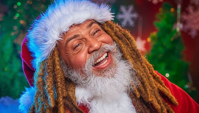 Joyful Santa Claus with Dreadlocks Spreading Holiday Cheer
