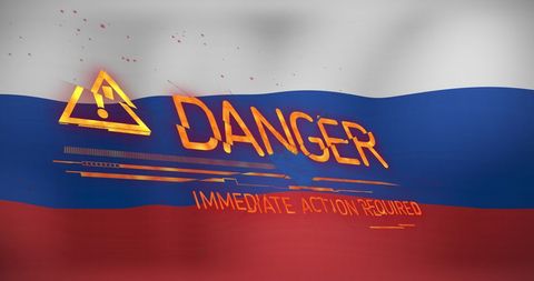 Warning symbol with russia flag depicting political crisis