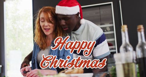 Diverse Couple Preparing Christmas Celebratory Meal