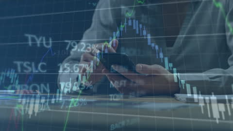 Financial Analyst Swiping Phone and Tracking Stock Market Data