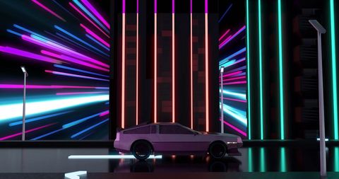 Futuristic Car Driving Through Neon Lit Cityscape at Night - Download Free Stock Images Pikwizard.com