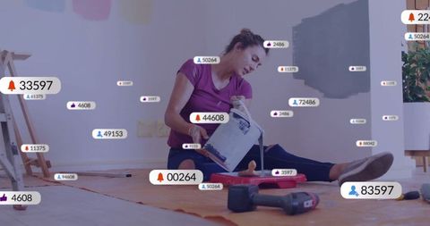 Diy home renovation with social media influencer metrics overlay