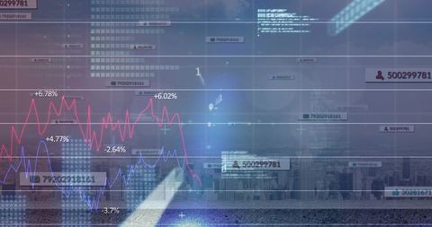 Futuristic financial dashboard overlaying urban skyline, neon HUD and time-series charts