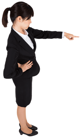 Focused Caucasian Businesswoman Pointing Confidential Direction