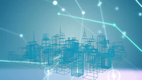 Digital Network Overlay on Futuristic City Skyline