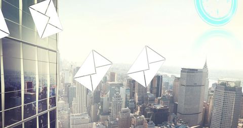 Digital communication overlooking urban cityscape