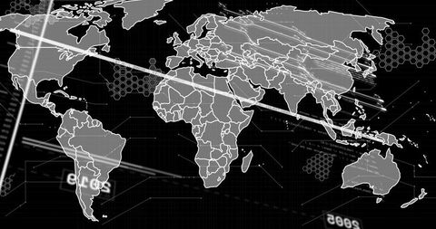Digital World Map with Data Elements on Black Background - Download Free Stock Images Pikwizard.com
