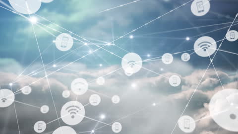 Global Networking Technology with Cloud Icons and Media Connections
