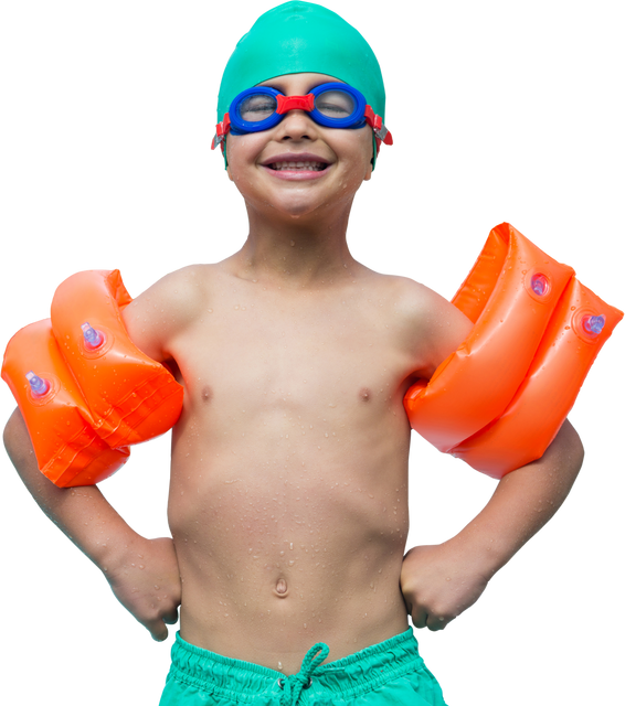 Shirtless Boy with Orange Water Wings Standing and Smiling on Transparent Background - Download Free Stock Videos Pikwizard.com