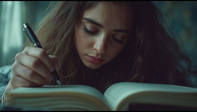 Focused hispanic student writing at home in cozy atmosphere