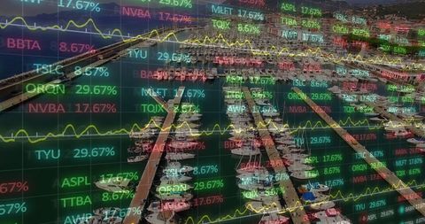 Stock Market Trends with Harbor Overlay Illustrating Global Economy