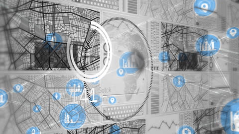 Futuristic Data Interface with Global Network and Analytics Icons