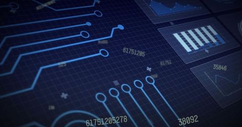 Futuristic circuit dashboard displaying glowing traces, nodes and analytics charts