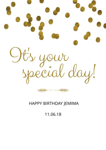 This elegant birthday card design featuring golden confetti and stylish typography is perfect for celebrating someone's special day. The festive and classy appearance makes it ideal for formal or happy birthday wishes. Suitable for creating personalized birthday greetings, shares on social media, and printables for parties.