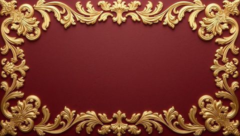 Gilded baroque frame on burgundy background for luxury invitations, certificates and event design