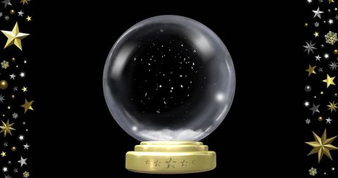 Snow Globe with Winter Stars and Snowflakes on Black