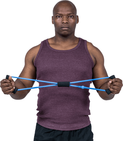 fit man exercising with transparent resistance band against white background - Download Free Stock Videos Pikwizard.com