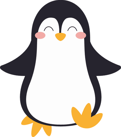 Cute cartoon penguin leaning forward on transparent setting