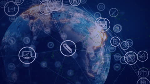 Global Network of Digital Connectivity Icons Circling Earth