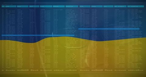 Cyber Warfare Concept with Ukraine Flag and Data Code Display