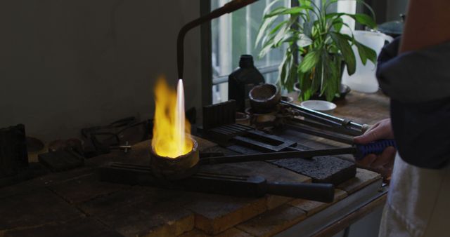 Silversmith Working with Molten Metal at Workshop - Download Free Stock Images Pikwizard.com