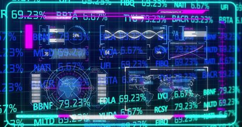 Futuristic holographic interface with data visualization