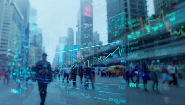 City Street with Stock Market Trend Line Overlay