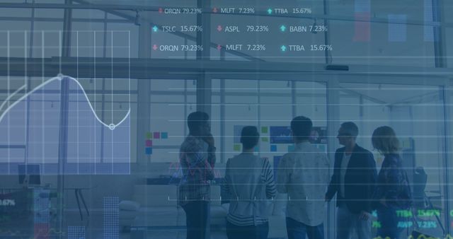 Business Team Discussing in Office with Financial Data Overlay - Download Free Stock Images Pikwizard.com