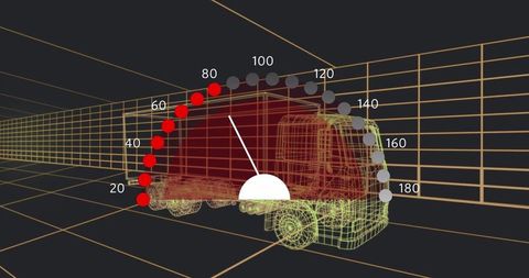 3D Car Model with Speedometer Overlay Reflecting Cloud Computing Concept