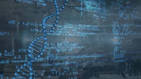 Futuristic DNA Strand with Data Processing Interface