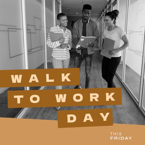 Walk to work day office team celebrates employee health