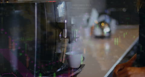 Caucasian Businessman Analyzing Digital Data with Coffee