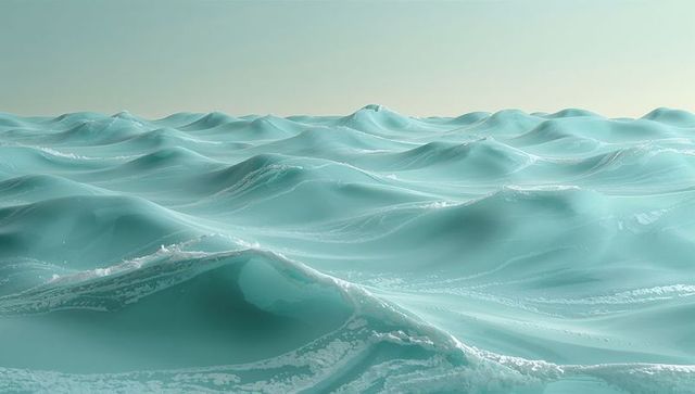 Turquoise Ocean Waves Rolling to Distant Horizon with Soft White Foam and Translucent Light