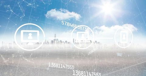 Digital Interface Over Cityscape Indicating Global Data Network