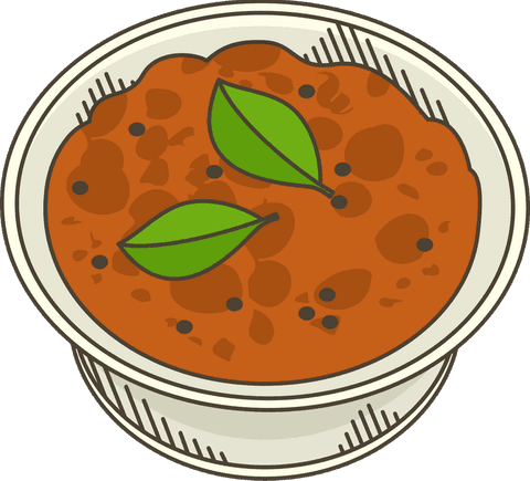 Transparent cartoon chili sauce with green garnish in ceramic bowl