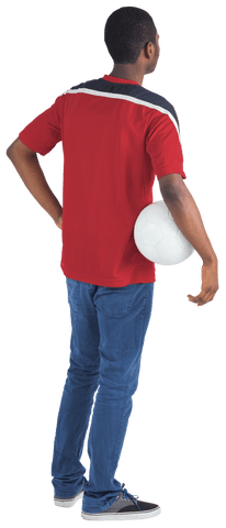 Football Fan in Red Shirt Holding White Soccer Ball Transparent Background