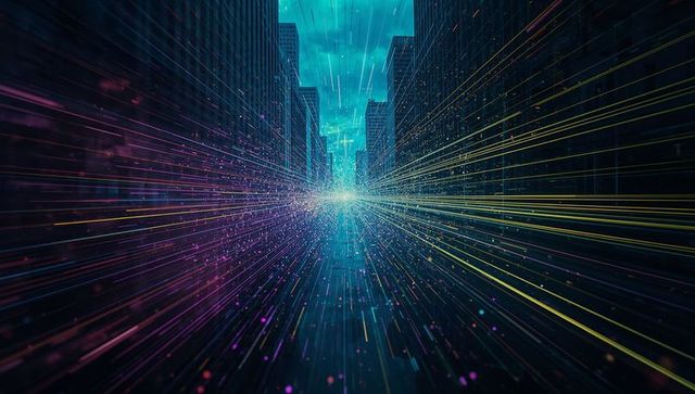 Futuristic Cityscape with Neon Light Trails