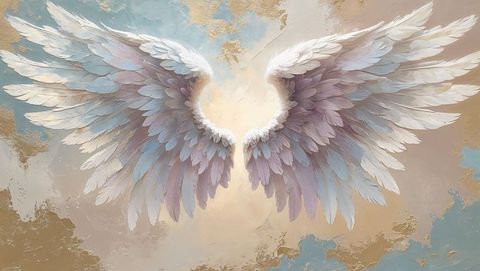 Elegant angel wings with abstract background in pastel hues