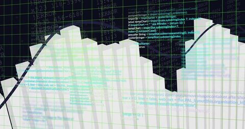 Digital data visualization with code and error logs on futuristic interface