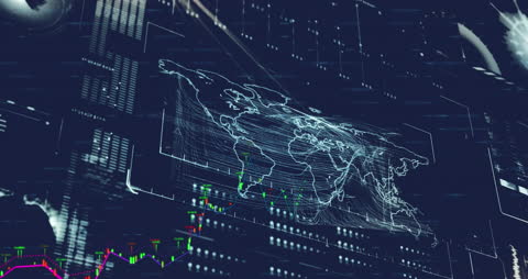Digital World Map with Data Graphs and Analytics Visualization