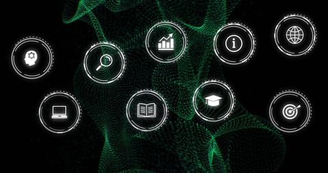 Digital Network Interface with Glowing Technology Icons - Download Free Stock Images Pikwizard.com