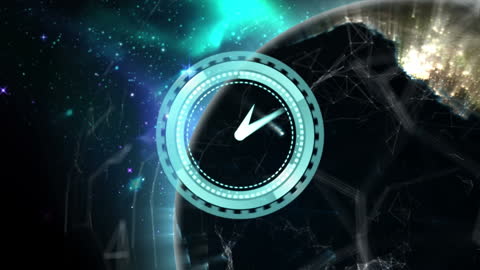 Futuristic Digital Clock Over Rotating Earth Illustration
