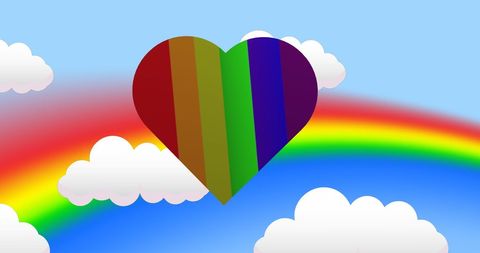 Rainbow Heart Floating Against Bright Sky Celebrating Diversity