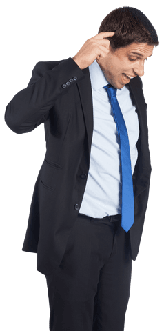 Surprised Businessman Looking Down on Transparent Background