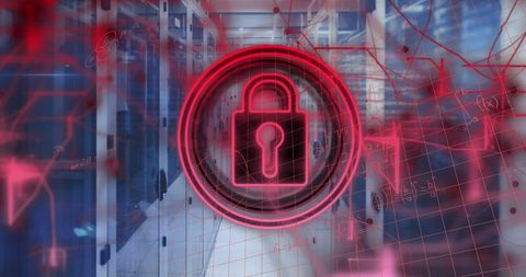 Digital Security Lock Overlaying Server Room Setup - Download Free Stock Images Pikwizard.com