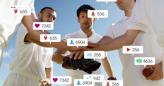 Cricketers with Overlapping Social Media Engagement Graphics - Download Free Stock Images Pikwizard.com