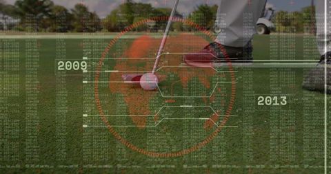 Golfer Targeting Putt with Futuristic Digital Overlay Technology