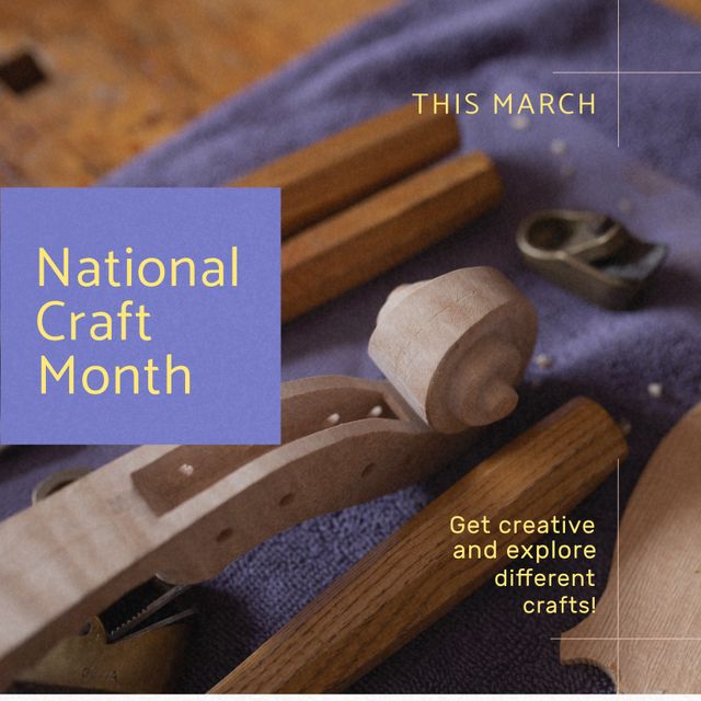 Perfect for promoting National Craft Month events or activities, this image captures detailed woodworking tools and violin parts. Ideal for advertisements or articles focused on craftsmanship, woodworking classes, and artisan showcases. Can also be used for social media posts to inspire people to try new crafts or promote local craft fairs and workshops.