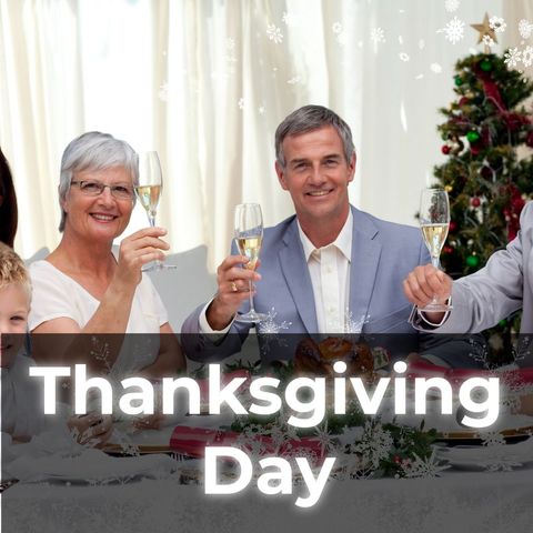 Happy family celebrating thanksgiving with a toast